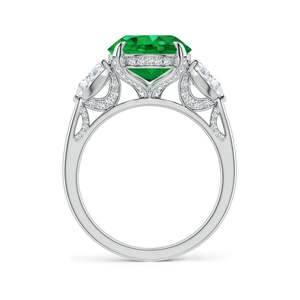 Bague de fiançailles en or massif 14 carats avec émeraude ovale et diamant poire sur le côté, trois pierres, faite à la main, bijoux fins personnalisés, mariage - Product Image 2