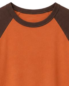 Manufacturer Orange And Dark Brown Raglan T Shirt For Men Short Sleeve Crew Neck Cotton Tee Custom Casual Color Block Streetwear - Product Image 5