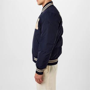 Nueva Chaqueta Varsity Azul Marino para Hombre, Estilo Preppy, Cuello Camisero, Cierre de Botones, Corte Regular, para Otoño, Color Sólido, Poliéster - Product Image 2