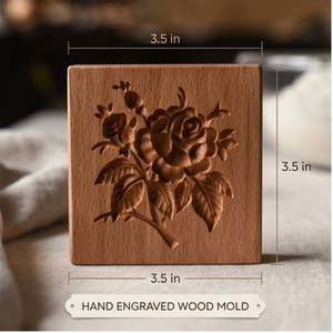 Molde de madera para hornear, cuadrado, con tallado de rosa, detalle negativo, 0.35 pulgadas de profundidad, duradero para hornear - Product Image 4