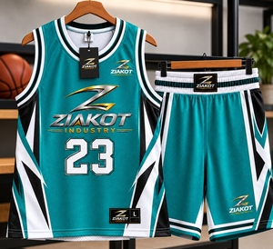 Venta al Por Mayor Directa de Fábrica ZIAKOT INDUSTRY, Jersey de Baloncesto Personalizado con Cuello Redondo en Tejido de Canalé, Color Verde Azulado, Blanco y Negro - Product Image 1