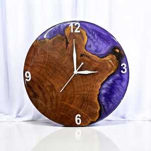 Purple Epoxy Wooden Wall <b>Clock</b> Unique Live Edge Resin Wall Art Handmade Rustic Home Decor One-of-a-Kind Timepiece. - Product Image 5