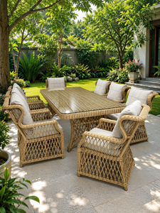 Conjunto de Sofás de Jardín de Mimbre Sintético para Exteriores, Resistente al Agua y a la Oxidación, Muebles de Comedor para Patio, Personalizables para Hoteles, Casas de Campo y Parques - Product Image 1