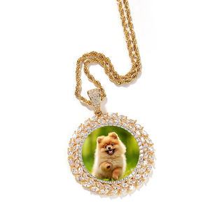 Cute Pomeranian Dog Photo <b>Pendant</b> <b>Solid</b> <b>Gold</b> Plated Moissanite Charm Round Marquise Cut Bezel Setting Unisex Gift Jewelry - Product Image 1