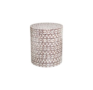 Decorative Warm Brown White Geometric Floral Inlaid <b>Stools</b> Mother of Pearl Handcrafted Round Mosaic <b>Plant</b> Stand Unique - Product Image 1