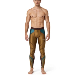 Leggings de compression pleine longueur pour hommes, couleur personnalisée, motif géométrique, en Spandex et Nylon, taille élastique, pour le sport et le fitness - Product Image 1