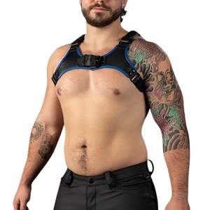 Arnés de Pecho para Hombre Centurion 2.0, de Piel Sintética Ecológica y Transpirable, con Cordones, Azul, Correas Ajustables, Arnés Corporal Premium para Club - Product Image 3