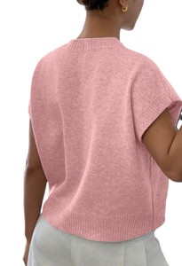 Top Corto de Punto Rosa sin Mangas con Bordado Floral, Cuello Redondo, Informal, Unisex, para Primavera - Product Image 2