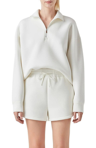 Casual Women's Solid Embroidered 2-Piece Biker Short <b>Set</b> with Zipper Hoodie and Crop Top Polyester / Cotton Summer Wear - Product Image 4