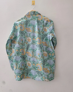 Ensemble pyjama deux pièces pour femme, élégant, vert sauge, en coton tissé, imprimé floral Sanganeri, respirant - Product Image 4