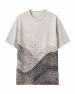 Men's Oversized Short Sleeve <b>TShirt</b> <b>Mountain</b> Pattern Digital Print O-Neck Sporty Knitted 100% Cotton Breathable Quick Dry 220g - Product Image 2