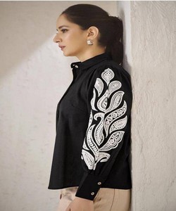 สินค้ามาใหม่ เสื้อผ้าฝ้ายดีบา ปักมือ งานปักบัตตา  เสื้อตัวบนเท่านั้น สวมใส่สบาย ราคาขายส่ง เสื้อผ้าชาติพันธุ์ สีดำ - Product Image 4