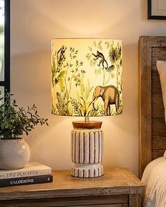 Lámpara de Mesa Vintage con Estampado de Selva, Pantalla de Tela con Volantes, Base de Madera Pulida, Lámpara de Noche Plegable para Hogar, Hotel, Regalo de Inauguración - Product Image 4