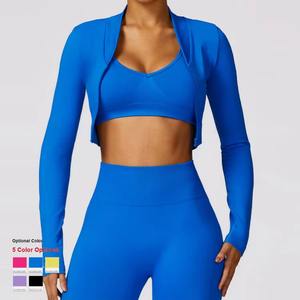 Chaqueta de yoga elástica de manga larga con cremallera completa y orificio para el pulgar para mujer, estilo nude, para gimnasio y fitness, ropa deportiva - Product Image 4