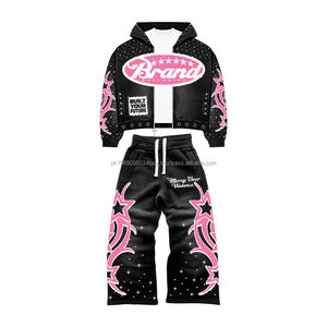 Your Brand Tracksuit Set Hooded Zipper Sweatsuit Flare Pants Sporty Style Breathable Vintage Screenprint - Product Image 4