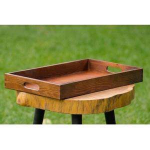 Plateau de service rectangulaire en bois d'acacia rustique classique avec poignées, provenant d'un fournisseur indien. - Product Image 2