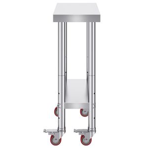 Tavolo da Lavoro in Acciaio Inox Resistente con Capacità di Carico di 700 LBS, 12 X 24 X 34 Pollici, 4 Ruote, 3 Livelli di Altezza Regolabili per Alimenti - Product Image 1