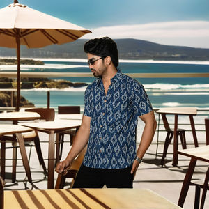 Chemise Homme Manches Longues 100% Coton Imprimée à la Main Style Ethnique Ikat Décontractée Été Boutonnée Respirante Faite à la Main ODM - Product Image 5