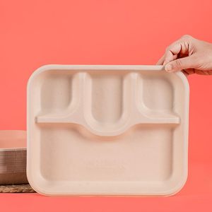 Plateau repas rectangulaire en bagasse à 4 compartiments pour la vente en gros |   Plateau repas jetable en fibre de canne à sucre biodégradable pour restaurants - Product Image 4