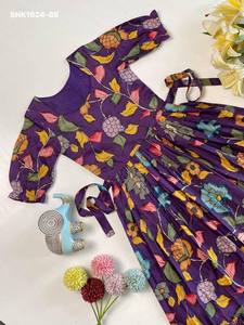 Nouvelle arrivée : Robe midi pour fille/nouveau-né en soie Tussar avec imprimé numérique, manches bouffantes et bordure à volants, prête à porter, à prix de gros - Product Image 4