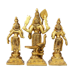 Ídolo de Latón de Lord Murugan con Acabado Dorado, Escultura Tradicional Hecha a Mano para Culto en Templos, Decoración de Mesa para Pooja en el Hogar - Product Image 3