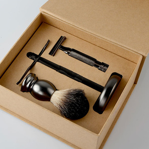 Men's Black Metal Shaving <b>razor</b> Brush Stand with Craft Paper Box Grooming <b>Set</b> - Product Image 6