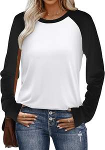 Camisetas de Manga Larga para Mujer, Color Block, Cuello Redondo, Estilo Casual, Básicas, Ropa de Otoño 2026, Moda, 100% Algodón, 180 GSM - Product Image 3