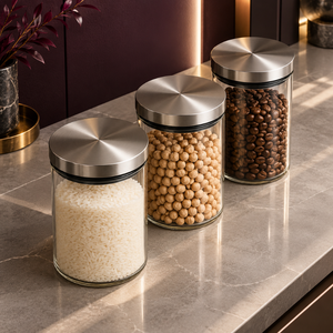 Clear Glass Storage <b>Canister</b> <b>Set</b> with Stainless Steel Lids and Sealing Rings | Modern Kitchen Pantry Organizer for Food Storage - Product Image 4
