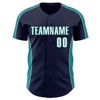 Jersey Baseball Biru Dongker Cyan Terlaris 100% Poliester Bird Eye Mesh Kancing Penuh Logo Kustom Nama Tim Nomor Pemain XS-7XL