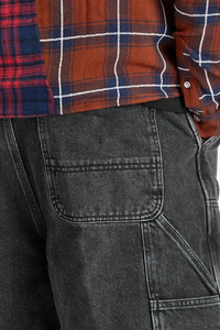 Mens Black Cargo Shorts <b>Mid</b> Waist Button Fly Solid Color Canvas Casual Bermuda Shorts with Pockets Breathable Woven Fabric - Product Image 5