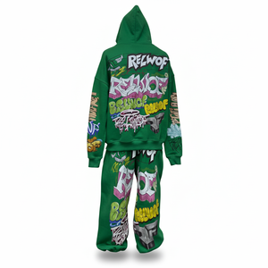 Ensemble de survêtement unisexe entièrement personnalisable avec imprimé graffiti, coupe ample, fermeture éclair intégrale, style streetwear, pour adultes, vêtements décontractés de printemps - Product Image 2