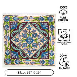 Kashmiri Aari Embroidery Cushion <b>Cover</b> 16x16 Cotton Decorative <b>Throw</b> Pillow Case Handmade Eco Friendly Boho Design Zipper - Product Image 3