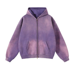 Sudadera con Capucha Oversize Vintage de Poliéster/Algodón con Cremallera y Bordado para Hombre/Mujer, Estilo Desgastado, Lavado, Casual, Color Liso, Primavera - Product Image 5