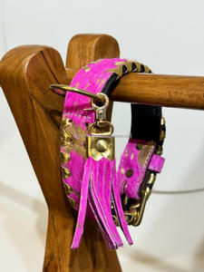 Nuevos collares de perro de piel de vaca metálicos con pelo Real occidental personalizado, collares de perro acolchados de marca de cuero genuino Golden Buck Stitch - Product Image 4