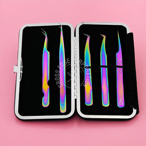 Pince à épiler d'extension de cils de précision Fiber Tip Volume Pince à cils Acier inoxydable 45 90 degrés Couleur arc-en-ciel - Product Image 1