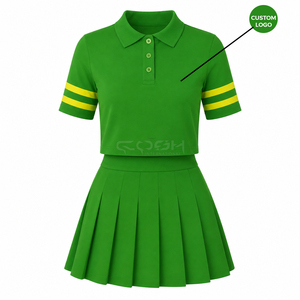 ชุดกีฬาสองชิ้นสีเขียวเหลือง ระบายอากาศได้ดี ทันสมัย ของ Cosh International Sisterhood Sorority เสื้อครอปท็อปพร้อมกระโปรงจีบ - Product Image 4