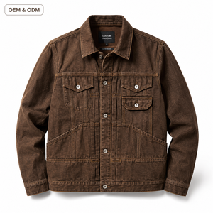 Veste en jean vintage marron personnalisée, écologique, coupe-vent, en coton biologique 360g, style camionneur standard, fabricant OEM ODM marque privée - Product Image 1