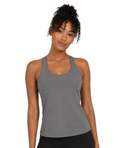Ensemble de sport et fitness pour femme : débardeur de yoga gris anthracite personnalisé et short cycliste noir, coupe ajustée, pour la gym et l'entraînement - Product Image 1