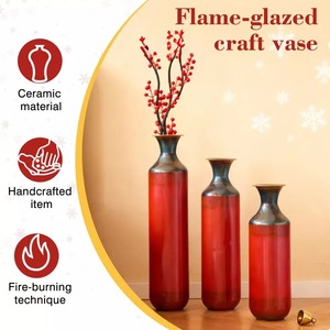 แจกันโลหะทำมือสไตล์โมเดิร์นสีแดงไล่เฉด ชุดตกแต่งประดับโต๊ะ 3 ชิ้น - Product Image 3