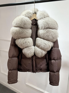 Manteau d'hiver court pour femme, imperméable, rembourré, épais, avec col en fourrure de renard naturelle, 90% duvet de canard blanc, respirant - Product Image 2