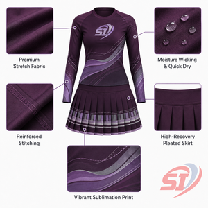 Uniforme de cheerleading personnalisé pour femmes, manches longues, jupe plissée, rayures noires cuivrées, vêtements d'équipe, vente en gros, usine - Product Image 5