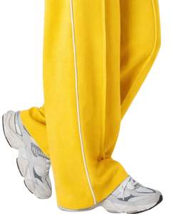 Pantalon de jogging ample jaune pour femme en molleton avec passepoil latéral, taille élastique et cordon de serrage, coupe décontractée, idéal pour la détente - Product Image 6