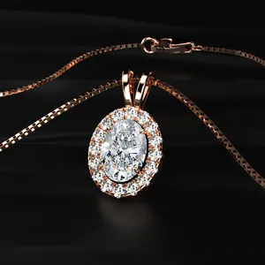 Oval Cut Diamond Halo Pendant <b>Necklace</b> Lab Grown CVD Diamond Pendent <b>D</b>-E Color with VVS-VS Clarity IGI Certified for Sale Export - Product Image 5