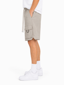 Pantalones cortos tipo cargo color beige para hombre, pantalones cortos informales con cordón en la cintura elástica, pantalones cortos de verano con múltiples bolsillos, pantalones cortos de algodón ligeros y transpirables - Product Image 3