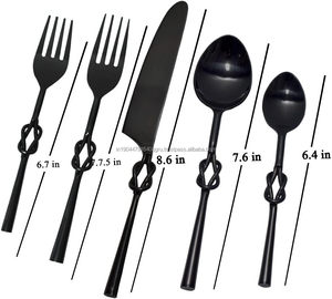 Ensemble de couverts 5 pièces à nœud solide noir de qualité supérieure comprenant couteau/fourchette/cuillère - Product Image 3