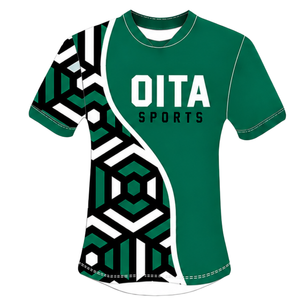 Camiseta de Rugby Geométrica Verde Oscuro, Negra y Blanca, de Manga Corta, Cuello Redondo, Personalizable, Transpirable, para Entrenamiento Deportivo en Equipo - Product Image 1