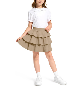 Nouvelles jupes en coton et élasthanne pour filles, design personnalisé, taille élastique, style décontracté, jupe-culotte à 3 volants, uniforme scolaire - Product Image 3