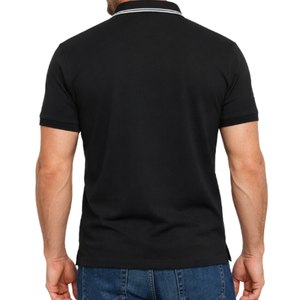 Polo homme noir de haute qualité avec col rayé blanc, coupe ajustée, séchage rapide, décontracté, manches courtes, pour l'été - Product Image 5