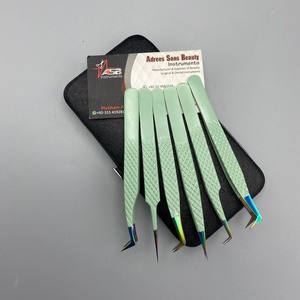 Pinces pour extensions de cils avec logo personnalisé, en acier inoxydable, pinces russes pour volume de cils, qualité supérieure, finition mate brossée - Product Image 5