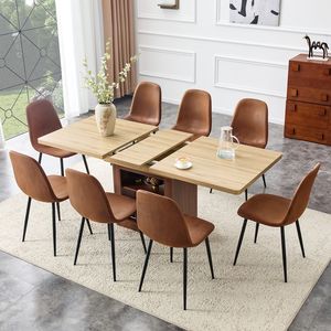 Set da Pranzo Moderno di Lusso 8 Pezzi con Tavolo Allungabile 59-71 Pollici e Sedie in Tessuto Tecnologico, Scalabile e Leggero - Product Image 1